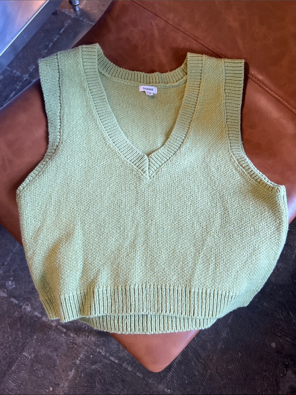 Garage Light Green V-Neck Knit Sweater Vest
